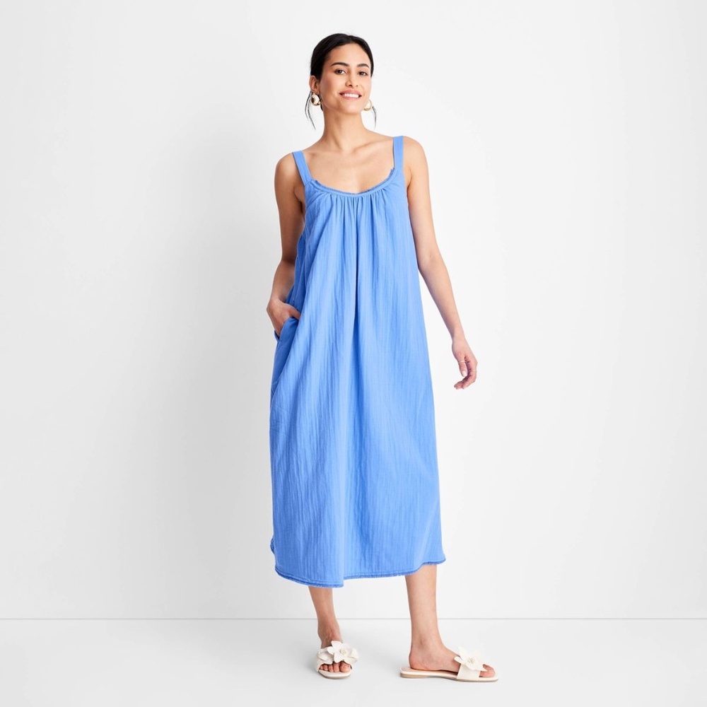 Women's Sleeveless Low Back Maxi Dress, Future Collective, Blue, M, Worn Once